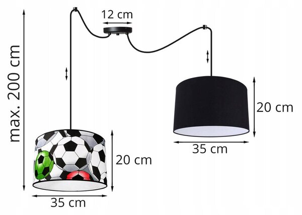 Detské závesné svietidlo Soccer Spider, 2x textilné tienidlo so vzorom (mix 6 farieb), (výber z 2 farieb konštrukcie)