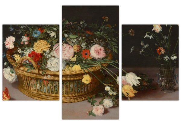 Obraz - Jan Brueghel the Elder, Flowers in a Basket and a Vase, reprodukcia (90x60 cm)