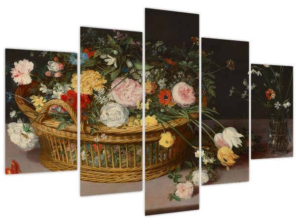 Obraz - Jan Brueghel the Elder, Flowers in a Basket and a Vase, reprodukcia (150x105 cm)