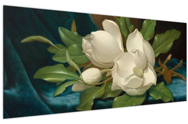 Obraz - Martin Johnson Heade, Giant Magnolias on a Blue Velvet Cloth, reprodukcia (120x50 cm)