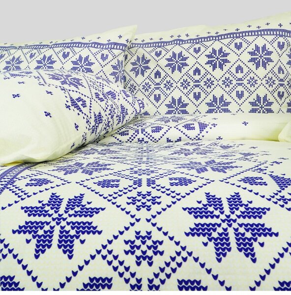 Obliečky bavlnené Etno krémovo-modré EMI, Štandardný set jednolôžko obsahuje 1x 140x200 + 1x 70x90