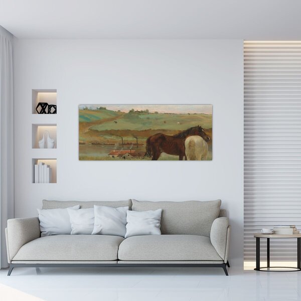 Obraz - Edgar Degas, Horses in a Meadow, reprodukcia (120x50 cm)