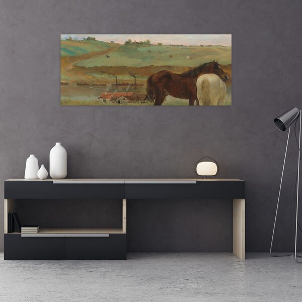 Obraz - Edgar Degas, Horses in a Meadow, reprodukcia (120x50 cm)