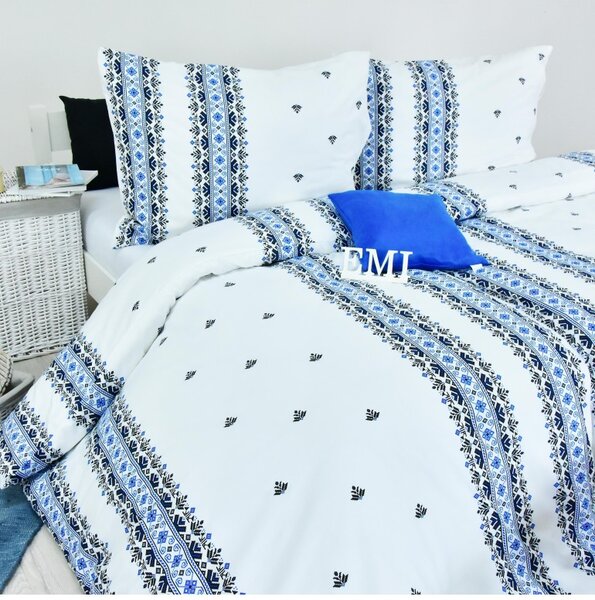 Obliečky bavlnené Dorota modré EMI, Štandardný set jednolôžko obsahuje 1x 140x200 + 1x 70x90