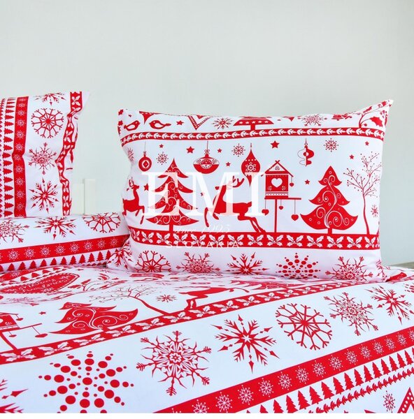Vianočné bavlnené obliečky Eleonora červené EMI, Predĺžený set jednolôžko obsahuje 1x 140x220 + 1x 70x90