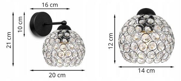 Nástenné svietidlo Crystal 1, 1x strieborné krištáľové tienidlo