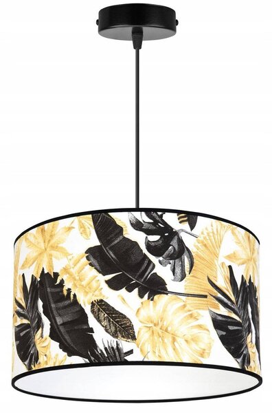 Závesné svietidlo Gold Flowers, 1x biele textilné tienidlo s kvetinovým vzorom, (výber z 2 farieb konštrukcie), (fi 35cm)
