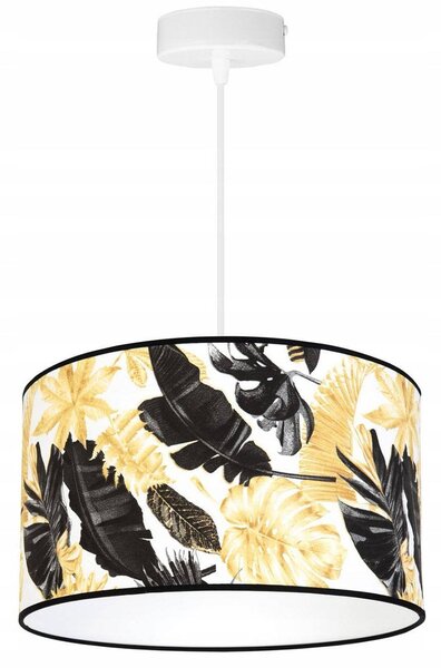 Závesné svietidlo Gold Flowers, 1x biele textilné tienidlo s kvetinovým vzorom, (výber z 2 farieb konštrukcie), (fi 35cm)