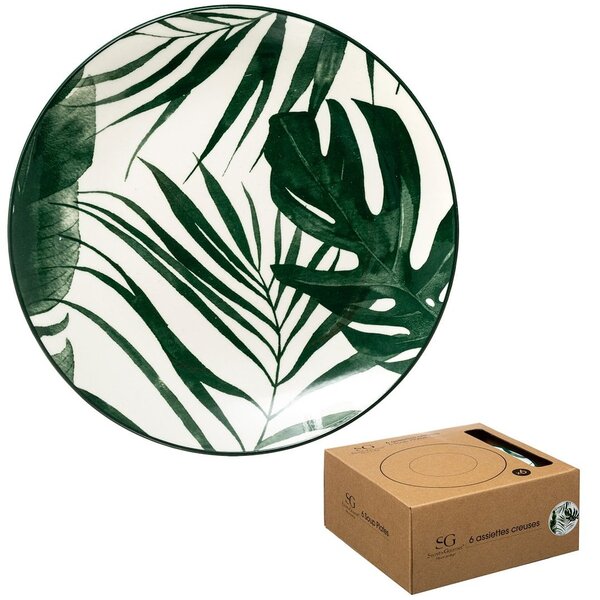 Porcelánový hlboký tanier Leafs, (fi) 20 cm, listy, sada 6ks