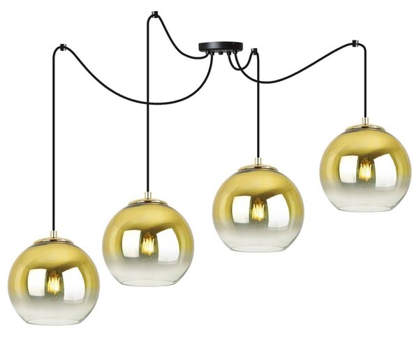 Závesné svietidlo Bergen Gold Spider, 4x zlaté/transparentné sklenené tienidlo (fi 15cm)