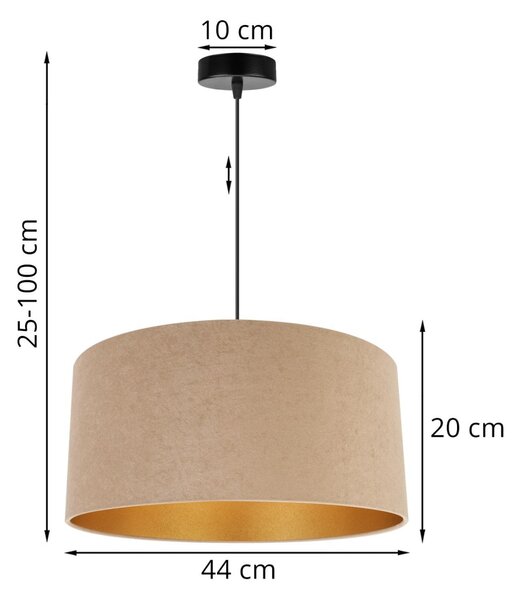 Závesné svietidlo Mediolan, 1x tmavobéžové/zlaté textilné tienidlo, (výber z 2 farieb konštrukcie), (fi 44cm)