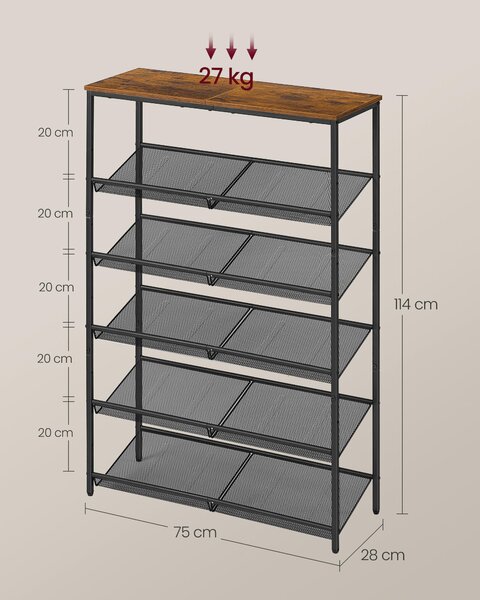 REGÁL NA TOPÁNKY, hnedá, čierna, 75/114/28 cm Boxxx - Online Only drobný nábytok, Online Only