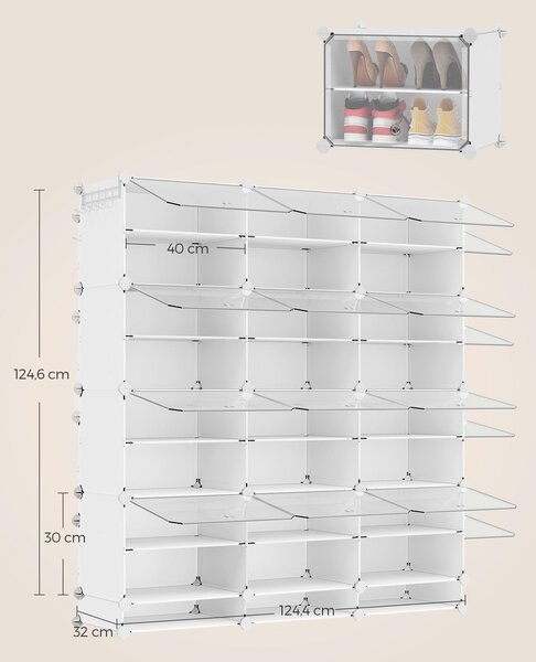REGÁL NA TOPÁNKY, biela, priehľadné, 124,4/124,6/32 cm Boxxx - Online Only drobný nábytok, Online Only