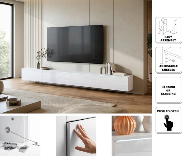 NÍZKA KOMODA, biela, biela s vysokým leskom, 300/32/33 cm P & B - TV nábytok, Online Only