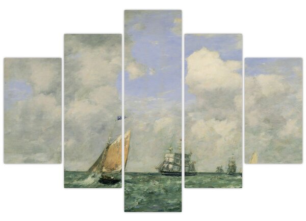 Obraz - Eugène Boudin, Ships and Sailing Boats Leaving Le Havre, reprodukcia (150x105 cm)