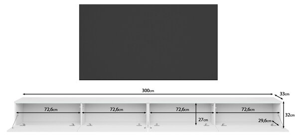 NÍZKA KOMODA, biela, biela s vysokým leskom, 300/32/33 cm P & B - TV nábytok, Online Only