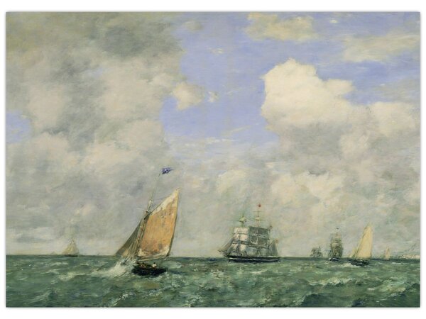 Obraz - Eugène Boudin, Ships and Sailing Boats Leaving Le Havre, reprodukcia (70x50 cm)