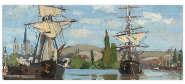 Obraz - Claude Monet, Ships Riding on the Seine at Rouen, reprodukcia (120x50 cm)