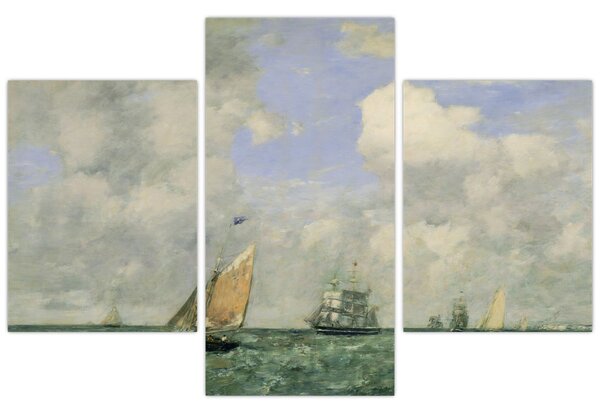 Obraz - Eugène Boudin, Ships and Sailing Boats Leaving Le Havre, reprodukcia (90x60 cm)