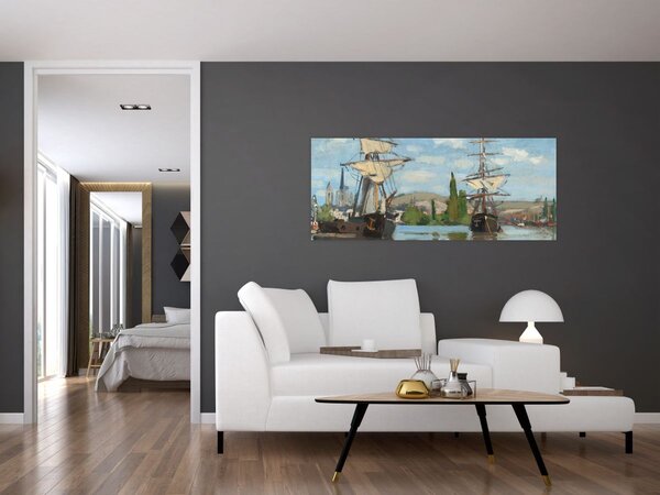 Obraz - Claude Monet, Ships Riding on the Seine at Rouen, reprodukcia (120x50 cm)