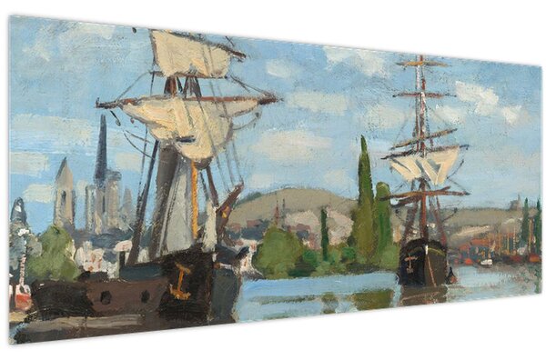 Obraz - Claude Monet, Ships Riding on the Seine at Rouen, reprodukcia (120x50 cm)