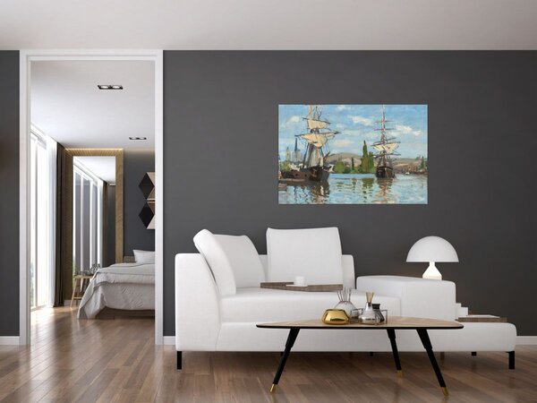 Obraz - Claude Monet, Ships Riding on the Seine at Rouen, reprodukcia (90x60 cm)