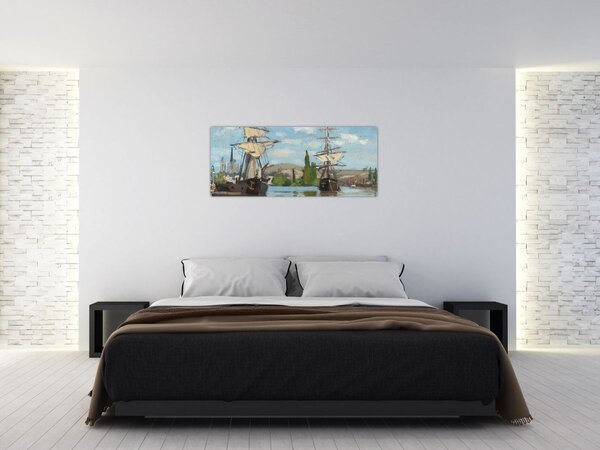 Obraz - Claude Monet, Ships Riding on the Seine at Rouen, reprodukcia (120x50 cm)