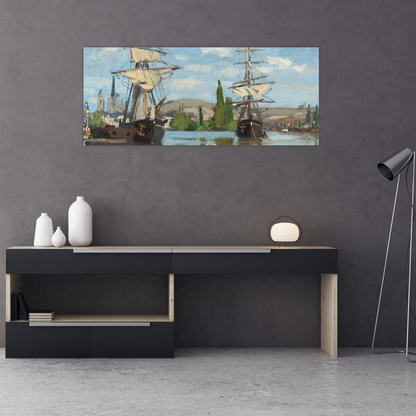 Obraz - Claude Monet, Ships Riding on the Seine at Rouen, reprodukcia (120x50 cm)