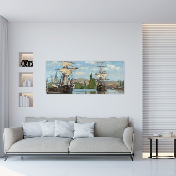 Obraz - Claude Monet, Ships Riding on the Seine at Rouen, reprodukcia (120x50 cm)
