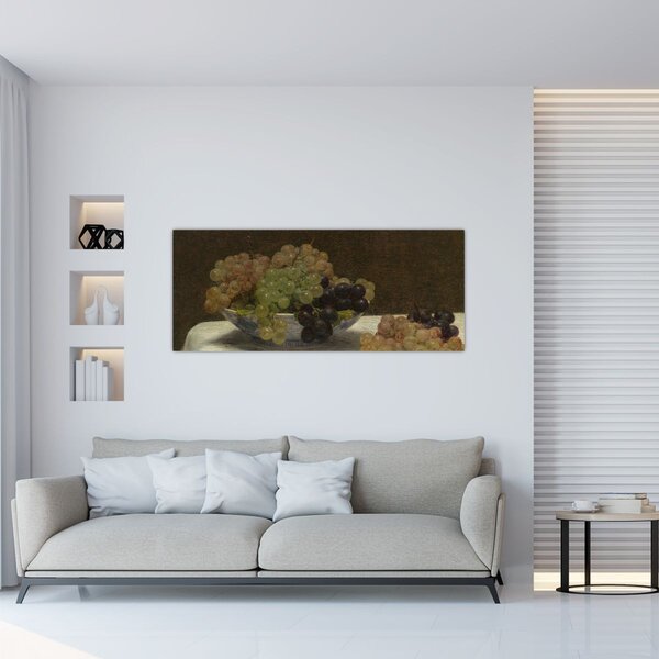 Obraz - Henri Fantin-Latour, Still Life with Grapes and a Carnation, reprodukcia (120x50 cm)
