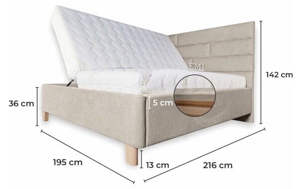 Posteľ čalúnená CALMIRA + lamelový rošt + matrac EMI