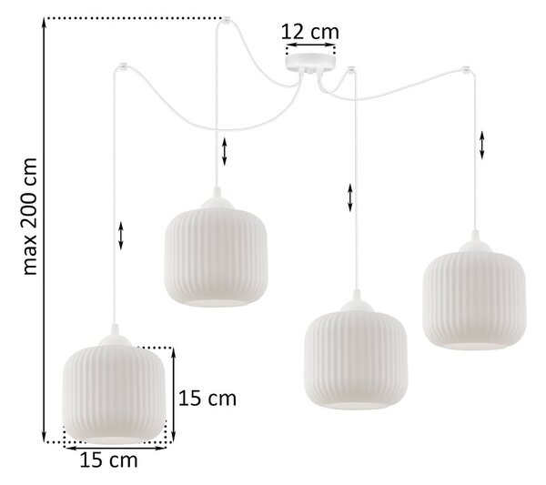 Závesné svietidlo Riffle Spider, 4x biele sklenené tienidlo, w