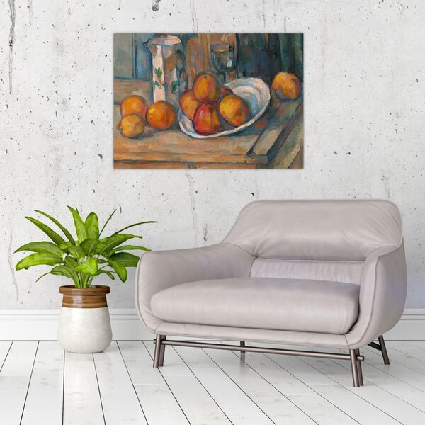Obraz - Paul Cézanne, Still Life with Milk Jug and Fruit, reprodukcia (70x50 cm)