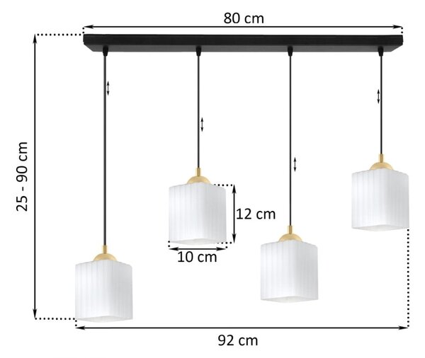 Závesné svietidlo Riffle Square, 4x biele sklenené tienidlo, b/g