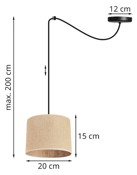 Závesné svietidlo Juta Spider, 1x jutové tienidlo, (výber z 2 farieb konštrukcie), (fi 20cm)