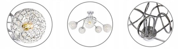 Stropné svietidlo Crystal, 5x strieborné krištáľové tienidlo, ch