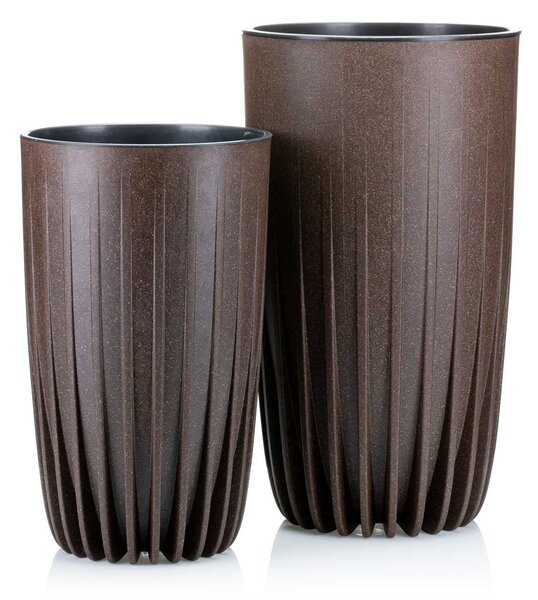 PLASTOVÝ KVETINÁČ STRIPPED ECO SADA 2KS 42X25 CM+ 51X30 CM TMAVOHNEDÁ