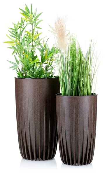 PLASTOVÝ KVETINÁČ STRIPPED ECO 42X25 CM TMAVOHNEDÁ