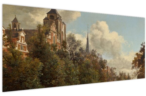 Obraz - Jan van der Heyden, View Down a Dutch Canal, reprodukcia (120x50 cm)