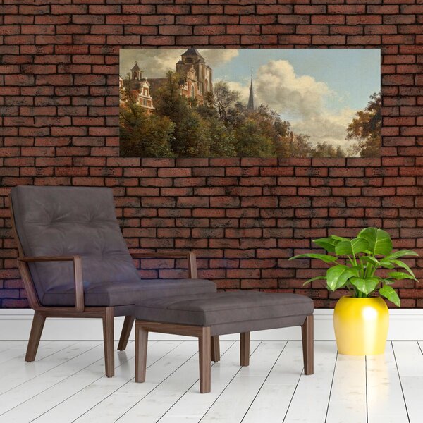 Obraz - Jan van der Heyden, View Down a Dutch Canal, reprodukcia (120x50 cm)