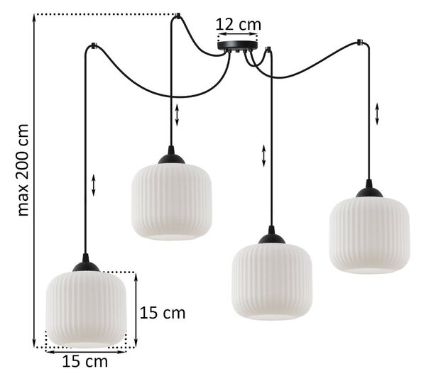Závesné svietidlo Riffle Spider, 4x biele sklenené tienidlo, b