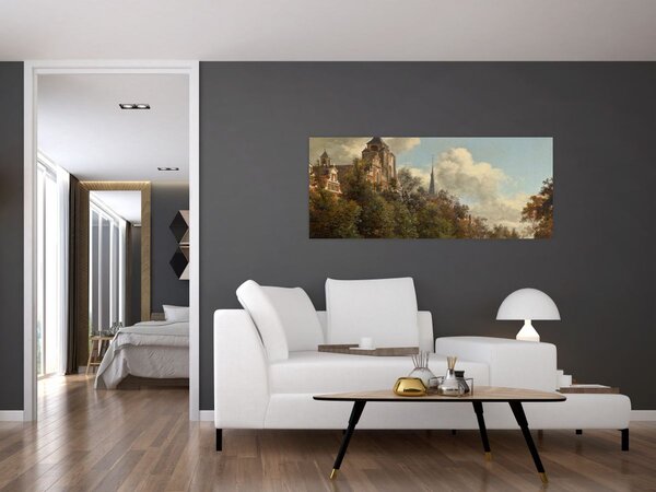 Obraz - Jan van der Heyden, View Down a Dutch Canal, reprodukcia (120x50 cm)