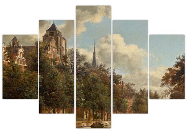 Obraz - Jan van der Heyden, View Down a Dutch Canal, reprodukcia (150x105 cm)