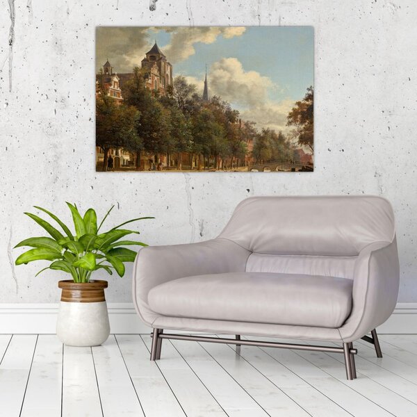 Obraz - Jan van der Heyden, View Down a Dutch Canal, reprodukcia (90x60 cm)