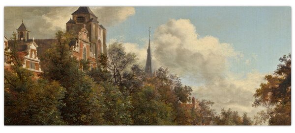 Obraz - Jan van der Heyden, View Down a Dutch Canal, reprodukcia (120x50 cm)