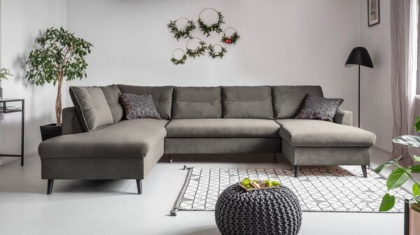 Tmavosivá zamatová rozkladacia pohovka do "U" Miuform Stylish Stan, ľavý roh