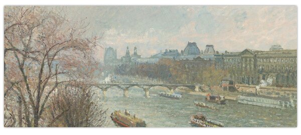Obraz - Camille Pissarro, The Louvre, Afternoon, Rainy Weather, reprodukcia (120x50 cm)