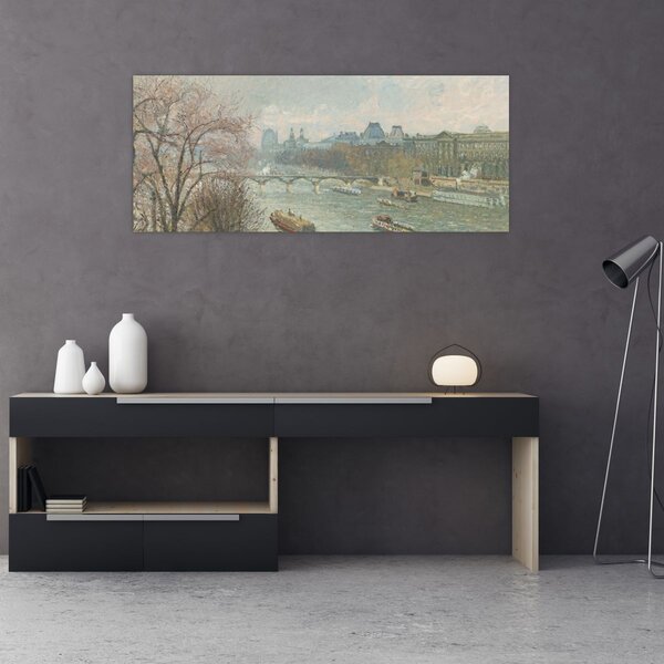 Obraz - Camille Pissarro, The Louvre, Afternoon, Rainy Weather, reprodukcia (120x50 cm)