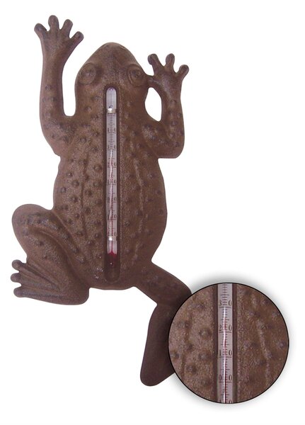 Nástenný teplomer Frog, 23,5x12 cm, liatina, hnedá
