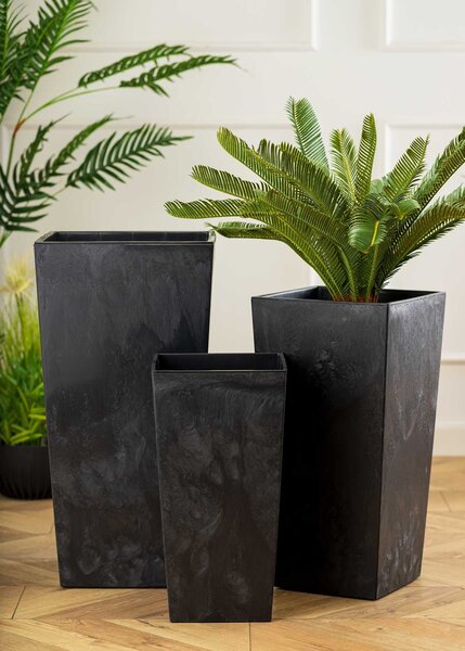 PLASTOVÝ KVETINÁČ PORTO SADA 3KS 67,7X35 CM+46,5X25 CM+57X30 CM IMITÁCIA BETÓNU ČIERNA